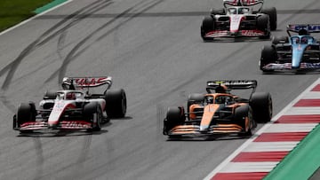 Kevin Magnussen, Lando Norris, Fernando Alonso y Mick Schumacher durante el GP de Austria.