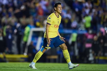 Ramon Juarez celebrates his goal 1-3 of America during the Semifinal second leg match between Cruz Azul and America as part of the Liga BBVA MX, Torneo Apertura 2024 at Ciudad de los Deportes Stadium on December 08, 2024 in Mexico City, Mexico.