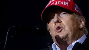 Former US President Donald Trump speaks during a rally to boost Pennsylvania Republican US Senate candidate Dr. Mehmet Oz, ahead of the May 17 primary election at the Westmoreland Fairgrounds in Greensburg, Pennsylvania, May 6, 2022.