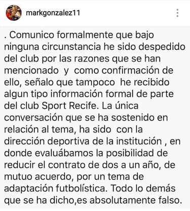 Mark González asegura que no le han comunicado su despido en Sport Recife