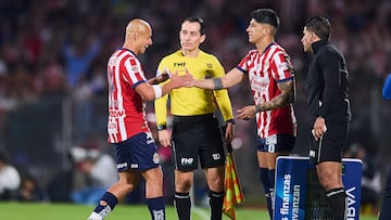 Javier Chicharito Hernandez and Alan Pulido of Guadalajara during the 10th round match between Pumas UNAM and Guadalajara as part of the Liga BBVA MX, Torneo Clausura 2025 at Olimpico Universitario Stadium, on March 01, 2025 in Mexico City, Mexico.