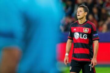 Los rostros de Javier Chicharito Hernández tras marcar su primer gol con el Bayer Leverkusen en Champions