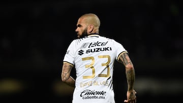 Dani Alves of Pumas gestures during their Mexican Apertura 2022 tournament football match at the University Olympic stadium in Mexico City on July 27, 2022. (Photo by CLAUDIO CRUZ / AFP)