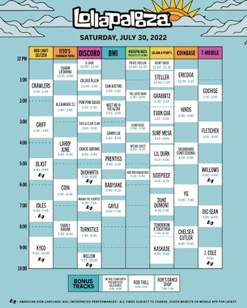 Lollapalooza: Horarios, escenarios y artistas de 30 de julio.