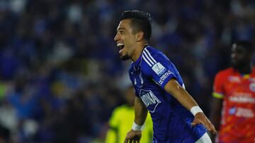 Fernando Uribe en un partido de Millonarios en la Liga BetPlay.