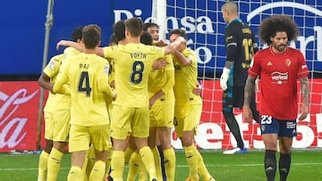 El Villarreal celebra el primer gol de Gerard Moreno en El Sadar. 