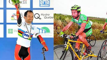 El ex ciclista Aitor Oroza, con el maillot arcoiris de campeón del mundo contrarreloj.