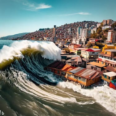 Muestran cómo sería un tsunami en Valparaíso, según la Inteligencia Artificial