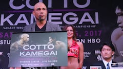 Miguel Cotto durante la rueda de prensa de presentaci&oacute;n de su combate ante Kamegai.