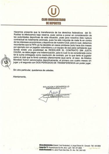 Universitario recurriría a FIFA por caso de Ruidíaz con Monarcas