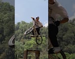 Ciclista japonés luce acrobacias en el Jardín Surrealista de Edward James en San Luis Potosí