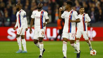 Soccer Football - Europa League - Quarter Final - First Leg - West Ham United v Olympique Lyonnais - London Stadium, London, Britain - April 7, 2022 Olympique Lyonnais' Tanguy Ndombele celebrates scoring their first goal Action Images via Reuters/An