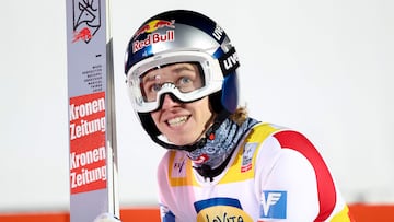 Austria's Daniel Tschofenig reacts after competing in the men's individual HS140 competition of the FIS�Ski�Jumping World Cup in�Lillehammer, Norway on November 22, 2025. (Photo by Geir Olsen / NTB / AFP) / Norway OUT