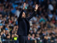 Claudio Giráldez, entrenador del Celta, durante el encuentro ante el Mallorca en Balaídos.