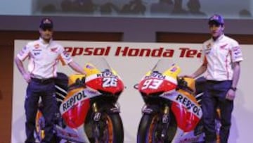 Dani Pedrosa y Marc M&aacute;rquez, estrellas en la presentaci&oacute;n del equipo Honda para la temporada 2013.