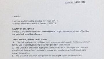 Diego Costa rechazó en 2017 una oferta del Fenerbahçe de 8M€