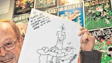 <b>FELICITACIÓN AL DIARIO AS. </b> Mortadelo y Filemón, agencia de información (primer título de la serie), nació en
las páginas de Pulgarcito el 20 de enero de 1958. En sus orígenes eran una parodia del doctor Watson y Sherlock Holmes. Es en 1969 cuando ingresan en la T.I.A. A un año para el cincuentenario de Mortadelo y Filemón, Ibáñez, que mantiene en top secret a su Gasol, no dudó en felicitar a AS por sus 40 años de vida.