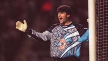 Pavel Srnicek da órdenes durante un partido de Premier League con el Newcastle en 1995.