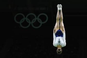 RIO DE JANEIRO, BRAZIL - AUGUST 12: Bryony Page of Great Britain competes during the Trampoline Gymnastics Women's Qualification on Day 7 of the Rio 2016 Olympic Games at the Rio Olympic Arena on August 12, 2016 in Rio de Janeiro, Brazil. (Photo by David Ramos/Getty Images)