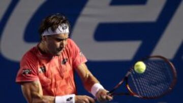 El español David Ferrer sirve una bola al australiano Bernard Tomic durante el partido de cuartos de final del Abierto Mexicano de Tenis de Acapulco (México).