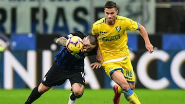 Crisetig, durante un partido del Frosinone contra el Inter.