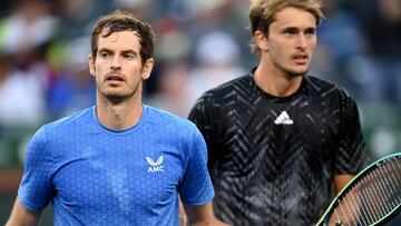 Andy Murray deja la pista tras saludar a Alexander Zverev despu&eacute;s de su derrota en el BNP Paribas Open, el Masters 1.000 de Indian Wells en el Indian Wells Tennis Garden.