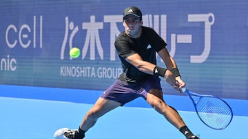 Spain�s Jaume Munar hits a return against Italy�s Matteo Berrettini during their men�s singles round-of-32 match at the ATP Japan Open tennis tournament in Tokyo on September 24, 2025. (Photo by Richard A. Brooks / AFP)