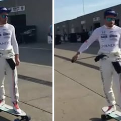 Fernando Alonso, el 'skater' del paddock que rozó la caída