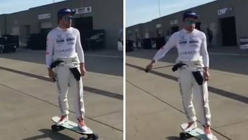 Fernando Alonso se lució como 'skater' pese a rozar una caída