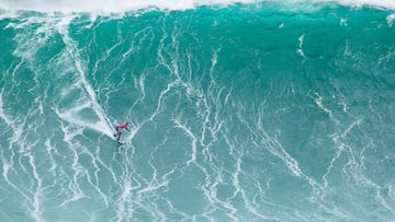 NAZARÉ, PORTUGAL - JANUARY 22: Lucas Chianca of Brazil surfs in Heat 2 at the TUDOR NAZARÉ Big Wave Challenge on January 22, 2024 at Nazaré, Portugal. (Photo by Damien Poullenot/World Surf League)