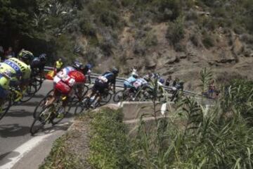 El pelotón durante la décima etapa de la Vuelta Ciclista a España, con salida en Valencia y llegada a la Castellón con una distancia de 146,6 kilómetros.