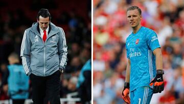 Unai Emery y Bernd Leno.