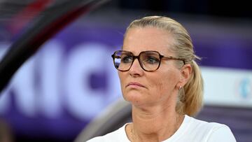 England's Dutch head oach Sarina Wiegman looks on prior to the start of the UEFA Women's Euro 2025 Group D football match between France and England at the Letzigrund Stadium in Zurich, on July 5, 2025. (Photo by Miguel MEDINA / AFP)