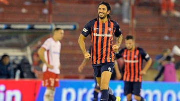 Marcos Angeleri celebra el gol del triunfo de San Lorenzo sobre Hurac&aacute;n.