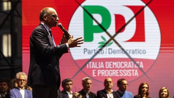 ROME, ITALY, SEPTEMBER 23: Italian center-left Democratic Party's leader Enrico Letta speaks during a rally for the closure of the electoral campaign in Rome, Italy, on September 23, 2022, ahead of general elections scheduled on September 25. (Photo by Riccardo De Luca/Anadolu Agency via Getty Images)