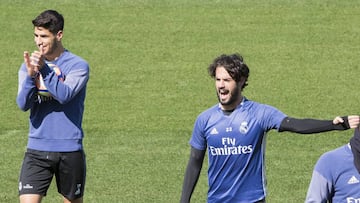 Asensio e Isco, en el &uacute;ltimo entrenamiento antes del Real Madrid-Valencia.
 