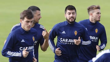 Papu, en un entrenamiento con el Real Zaragoza.