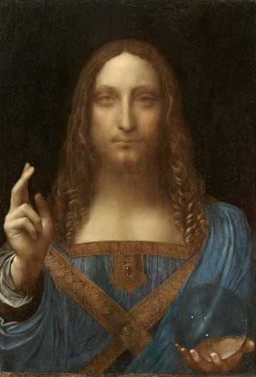 La obra atribuida a Leonardo da Vinci datada en torno a 1500 plasma a "Cristo como salvador del mundo". La figura lleva un vestido renacentista, con la mano derecha imparte la bendici¨®n y con la mano izquierda sostiene la esfera celestial. Fue restaurada antes de ser subastada en 2017 por Christie's. El cuadro alcanz¨® una cifra r¨¦cord, 450 millones de d¨®lares, convirti¨¦ndose en la obra m¨¢s cara de la historia. Mohammed bin Salman heredero de Arabia Saud¨ª es quien la disfruta.