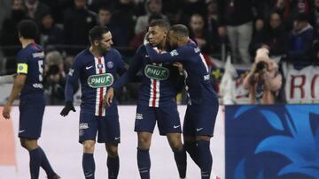 Kylian MBAPPE of Paris and NEYMAR JR of Paris during the French cup, semi final football match between Olympique Lyonnais and Paris Saint-Germain on March 4, 2020 at Groupama stadium in Decines-Charpieu near Lyon, France - Photo Romain Biard / Isports / D