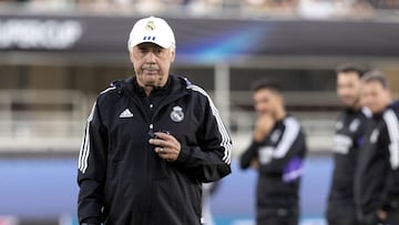 Ancelotti, en un entrenamiento en el Real Madrid.