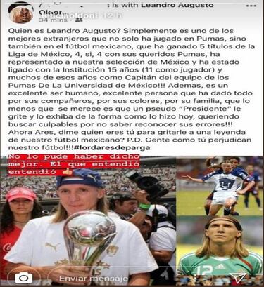 Hija de Leandro Augusto secundó crítica hacia Ares de Parga