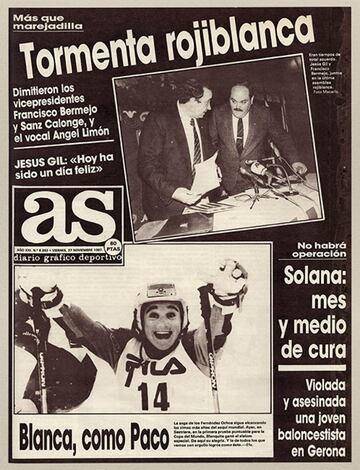 Gan en eslalon en el Campeonato del Mundo de 1987 celebrado en Sestriere, Italia. El Diario AS inform en su portada del 27 de noviembre de aquel a?o de la victoria de Blanca.