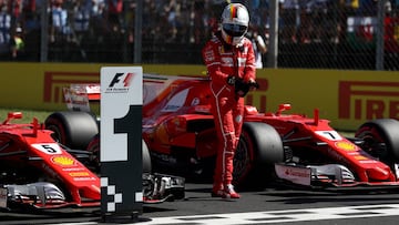 BUDAPEST, HUNGARY - JULY 29:  Pole position qualifier Sebastian Vettel of Germany and Ferrari in parc ferme during qualifying for the Formula One Grand Prix of Hungary at Hungaroring on July 29, 2017 in Budapest, Hungary.  (Photo by Lars Baron/Getty Images)