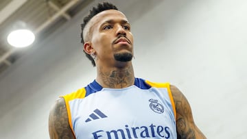 Militao, el jueves, en su primer entrenamiento con el Real Madrid en la pretemporada 2024.