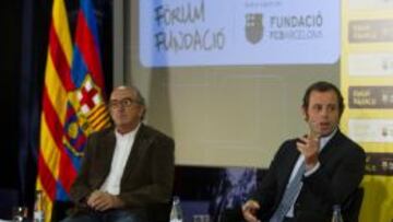 Jaume Roures, presidente de Mediapro, junto a Sandro Rosell, presidente del Barcelona.