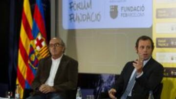 Jaume Roures, presidente de Mediapro, junto a Sandro Rosell, presidente del Barcelona.