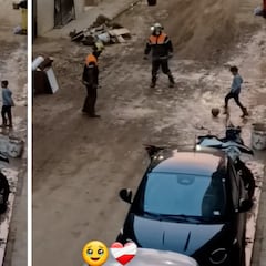 El emotivo gesto de dos bomberos con un niño en las calles devastadas por la DANA: media España conmocionada