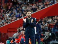 PALMA DE MALLORCA, 09/11/2025.- El entrenador del Getafe, José Bordalás, durante el partido de la jornada 12 de LaLiga EA Sports que el RCD Mallorca y el Getafe CF disputan este domingo, en el estadio de Son Moix en Palma de Mallorca. EFE/ Cati Cladera