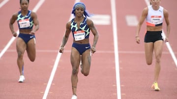 WALNUT, CALIFORNIA - MAY 09: Sha&#039;Carri Richardson runs in the Women 100 Meter Dash Prelims during the USATF Golden Games and World Athletics Continental Tour event at the Mt. San Antonio College on May 09, 2021 in Walnut, California.   Harry How/Getty Images/AFP
 == FOR NEWSPAPERS, INTERNET, TELCOS &amp; TELEVISION USE ONLY ==