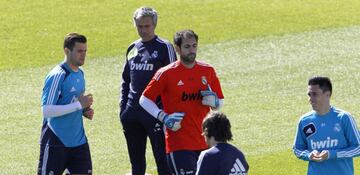 En un entrenamiento del Madrid, ante Mourinho.